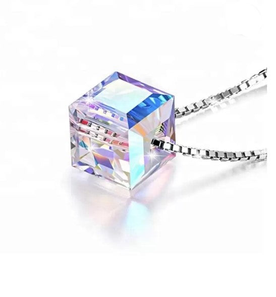 Crystals Aurora Borealis Cube Necklace