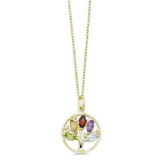 14K Gold Plating Multi Crystal Rainbow Tree of Life Pendant Necklace